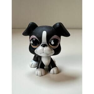 Littlest Pet Shop LPS Black White Boxer Puppy Dog #826 Brown Tan Eyes 2007